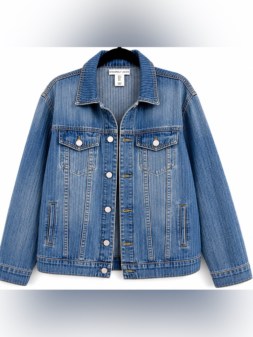 Sincerely Jules Striped Denim Jacket Light Wash Women’s Size Large